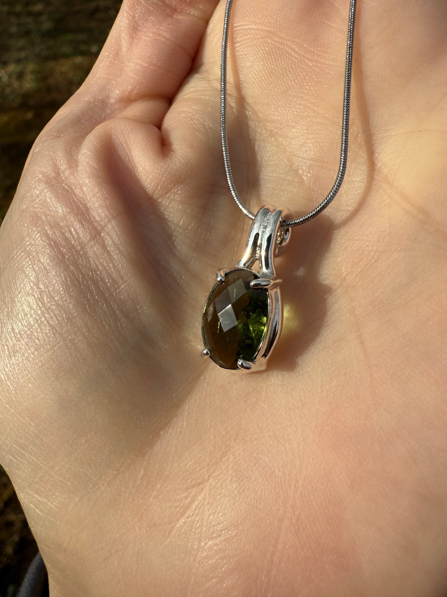 Silver and Moldavite Pendant