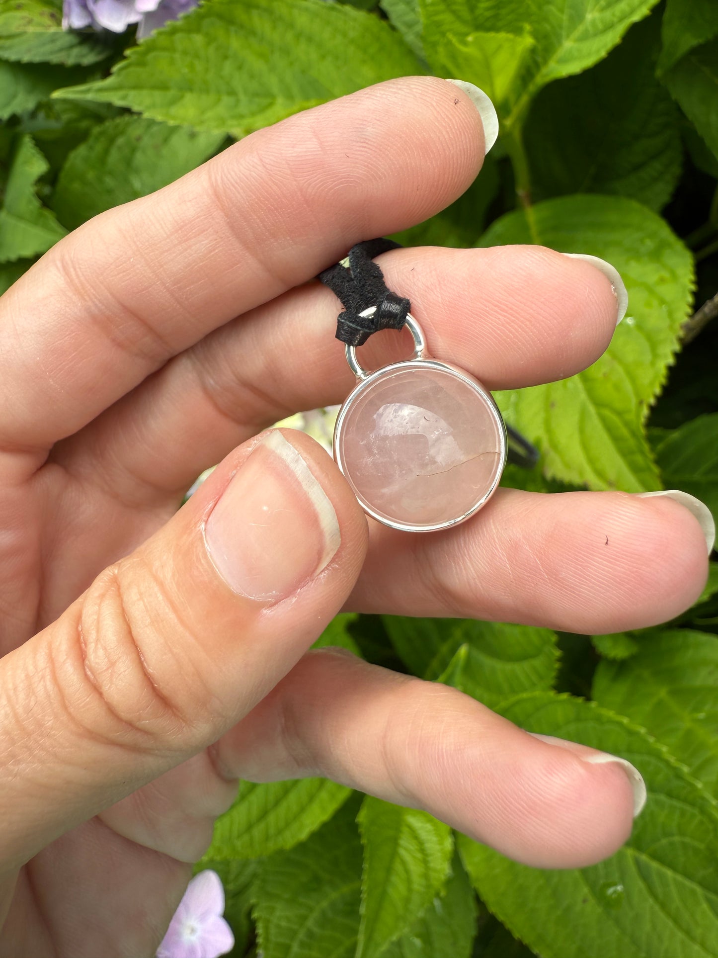 Stillness in Bloom – Rose Quartz Fidget Pendant – Handmade Sterling Silver Jewelry