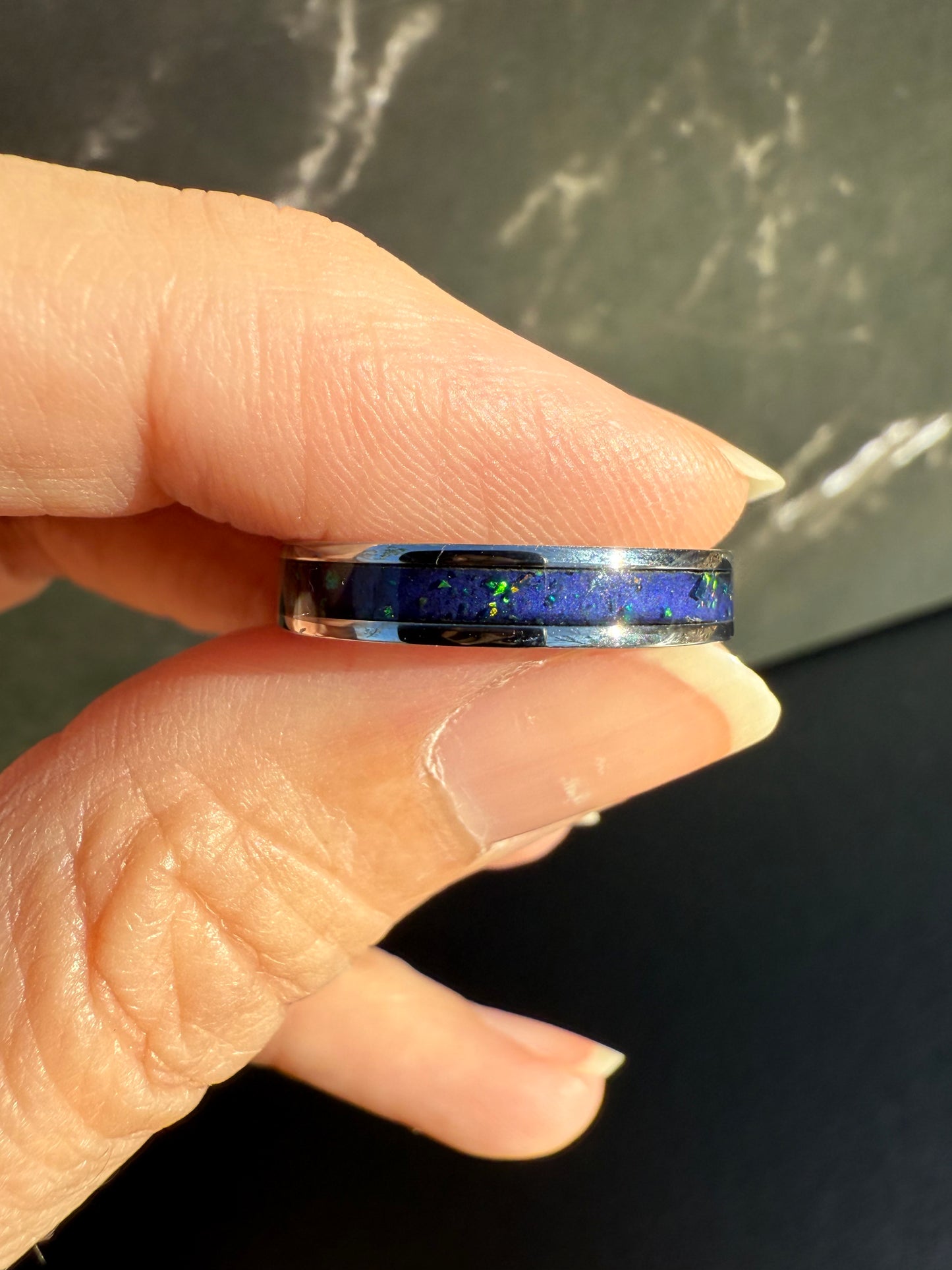 Galaxy Mood Ring – 4mm Stainless Steel with Green Opal Inlay