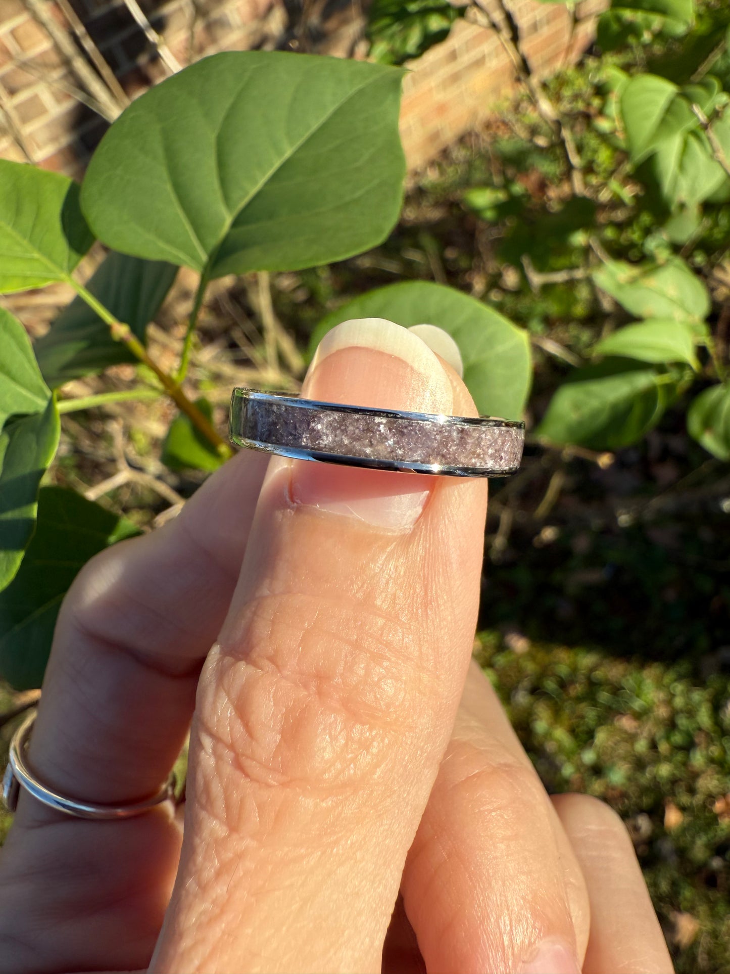 4mm Stainless Steel Ring with Purple Lepidolite Inlay – Handcrafted Elegance