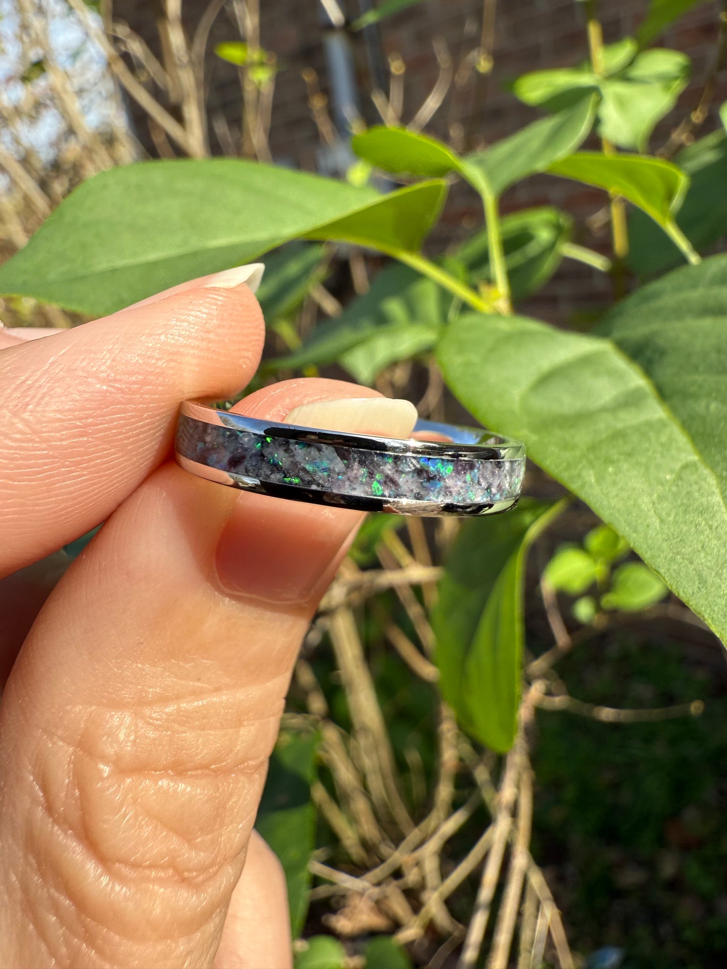 Ethereal Glow Ring: 4mm Stainless Steel with Purple Lepidolite & Lavender Opal