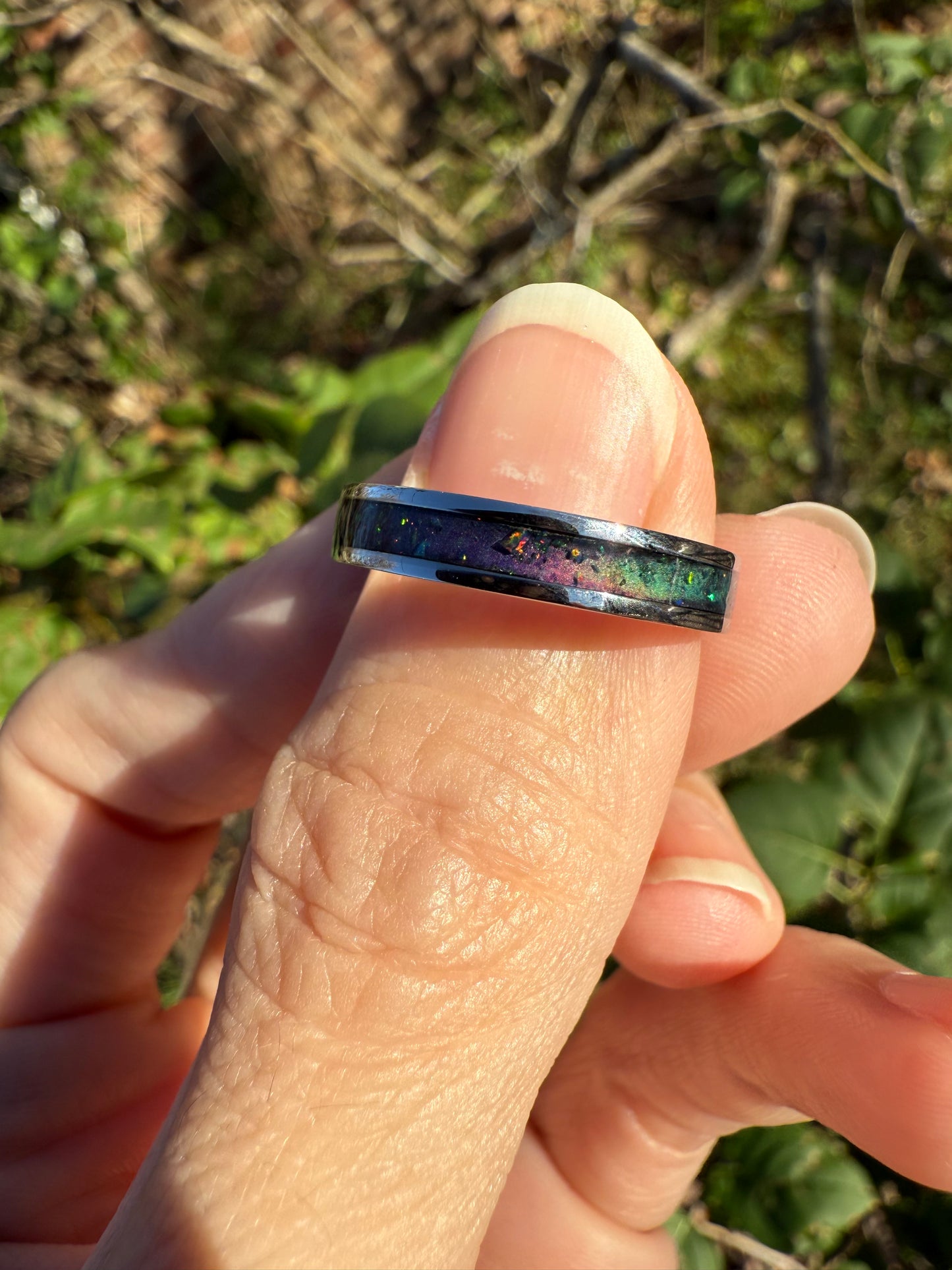 Galaxy Mood Ring – 4mm Stainless Steel with Green Opal Inlay