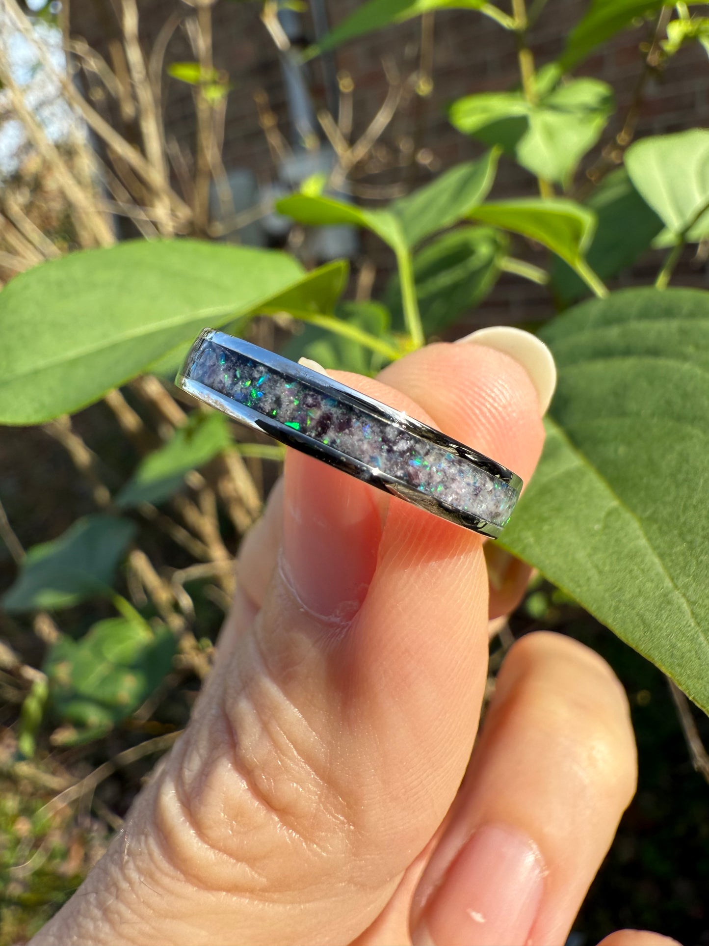 Ethereal Glow Ring: 4mm Stainless Steel with Purple Lepidolite & Lavender Opal