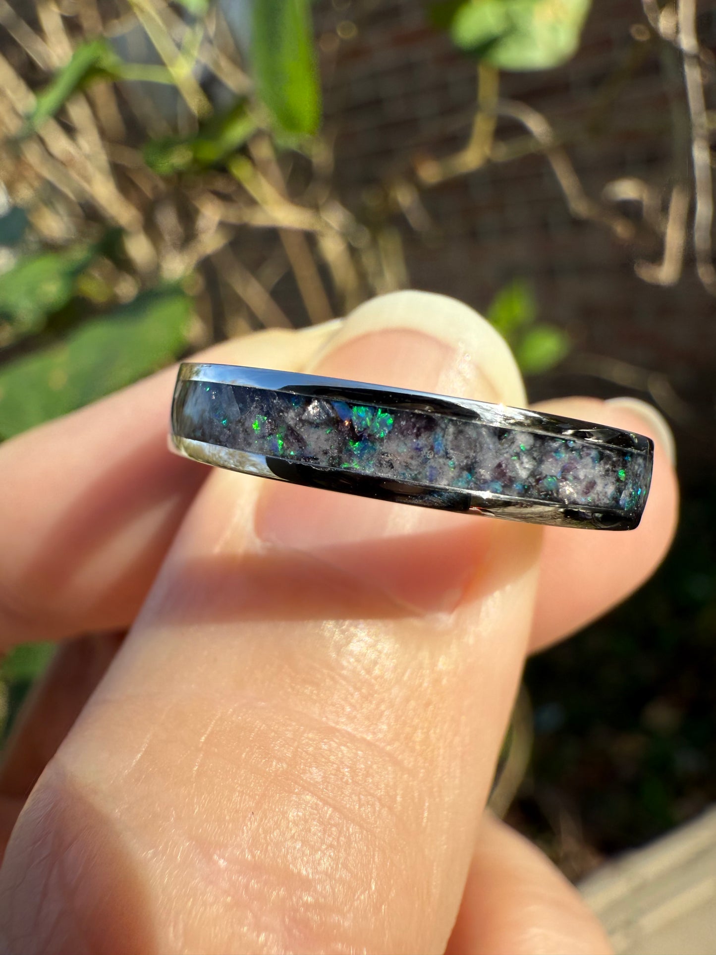 Ethereal Glow Ring: 4mm Stainless Steel with Purple Lepidolite & Lavender Opal