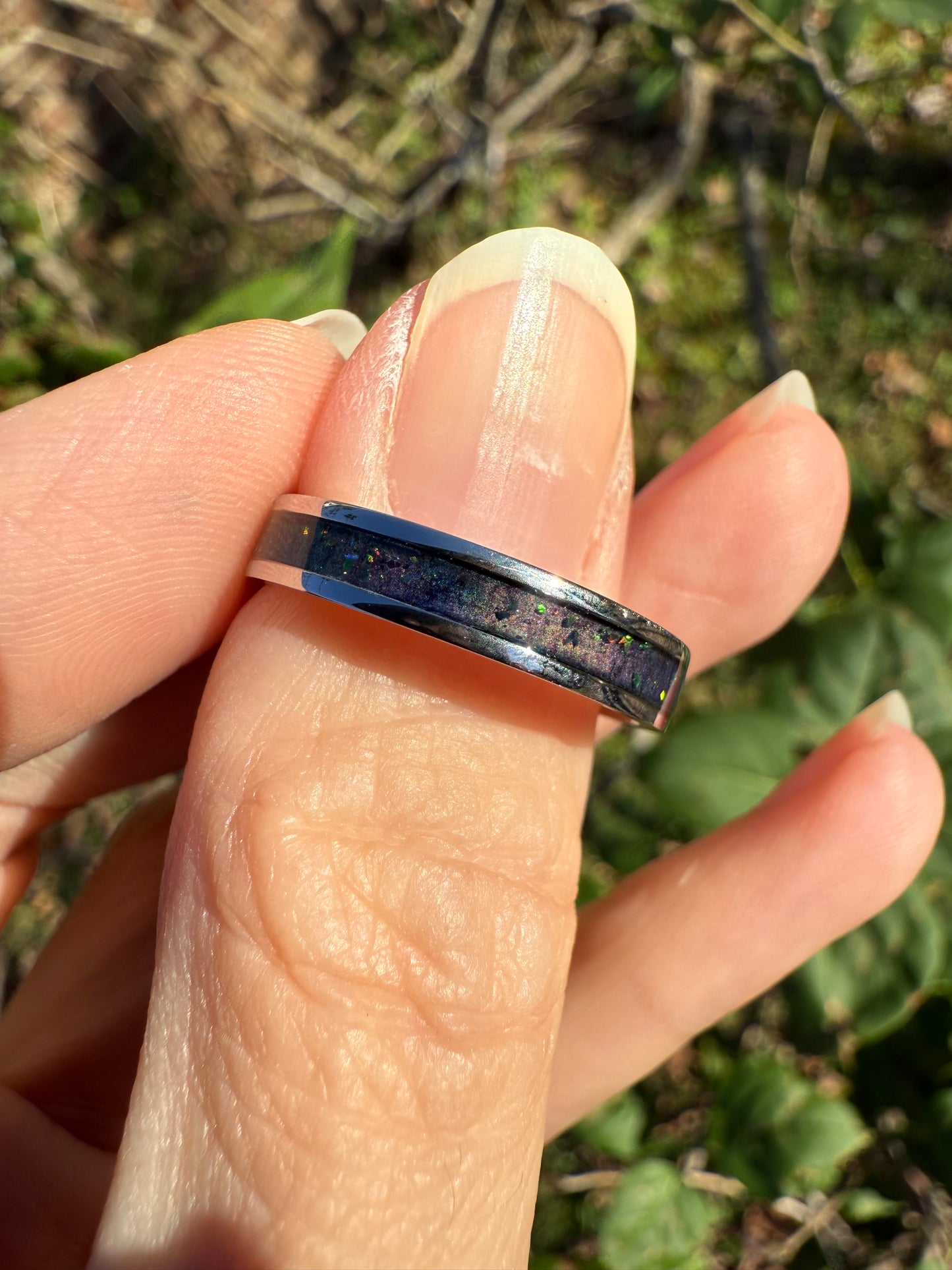Galaxy Mood Ring – 4mm Stainless Steel with Green Opal Inlay