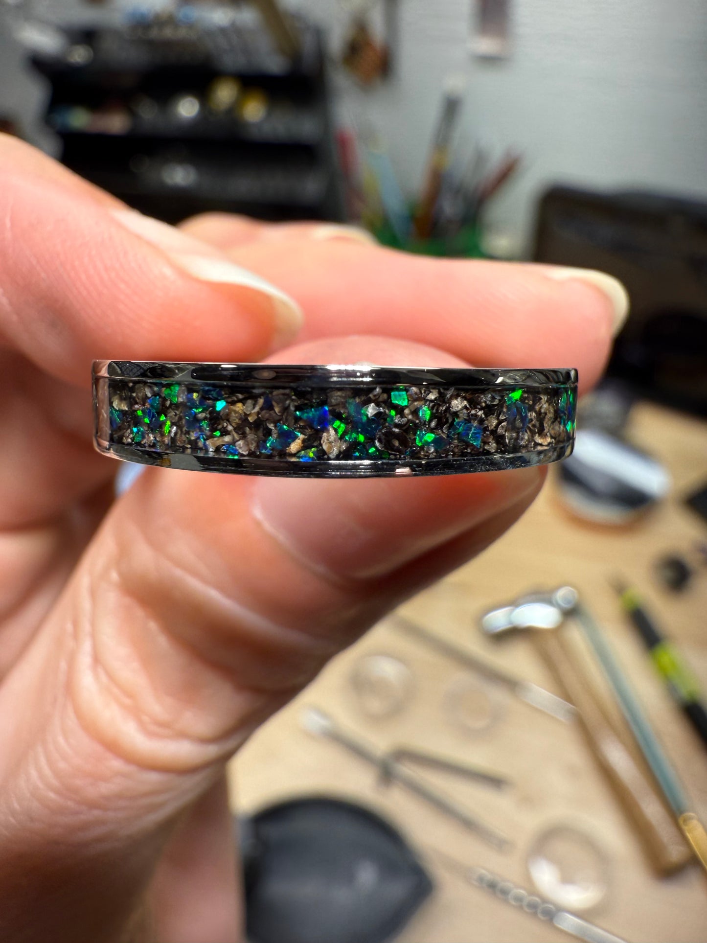 Exquisite Stegosaurus Fossil & Green Opal Ring – A Timeless Statement of Luxury and History