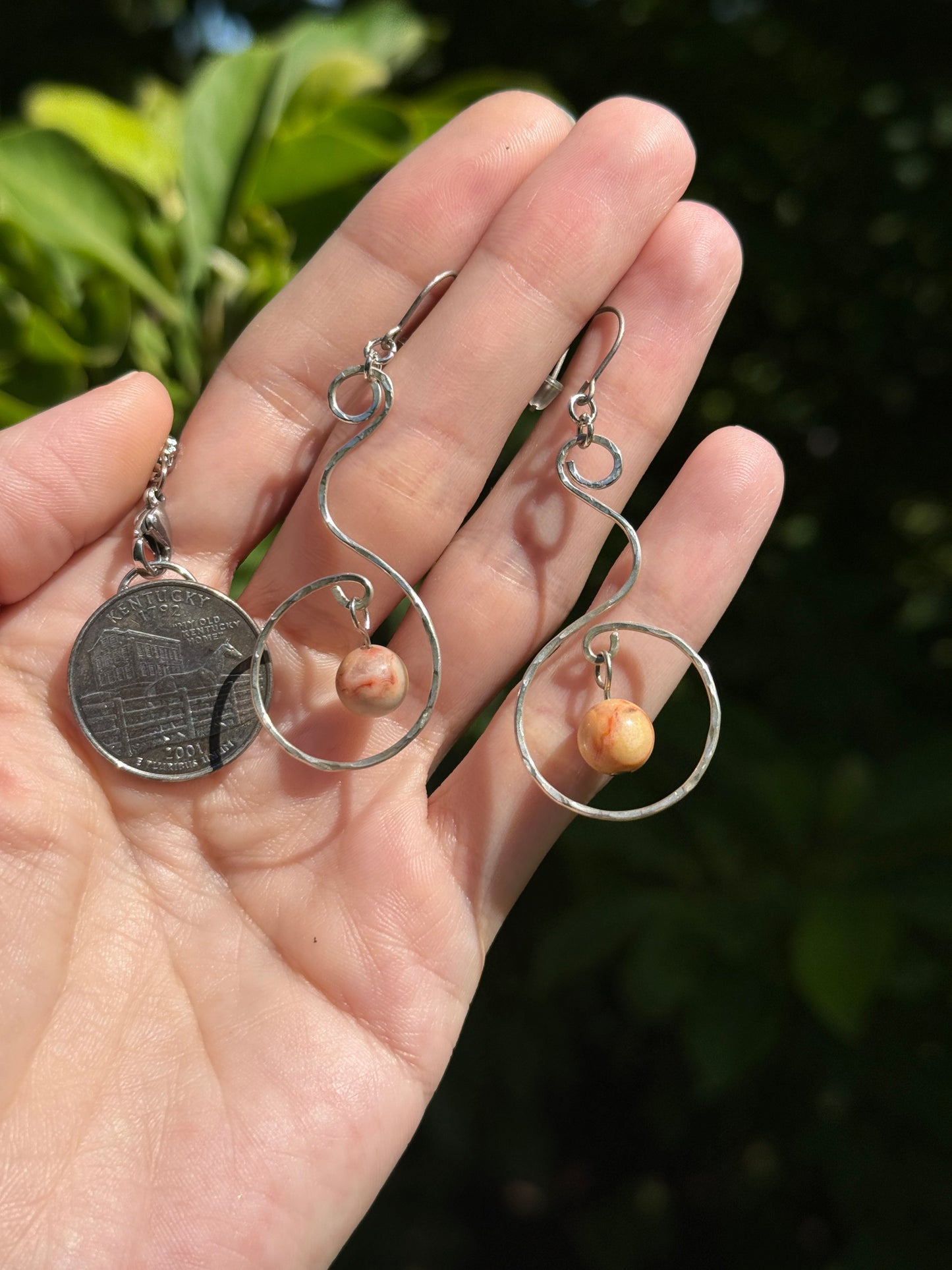 Sterling Silver Spiral Earrings with Crazy Lace Agate – Handmade Dangle Earrings