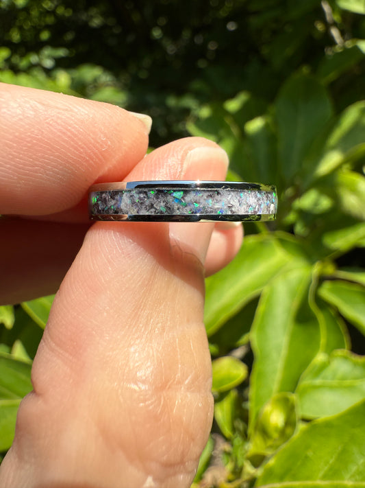 Lepidolite & Glow Ring – Stainless Steel Inlay Band – Size 9