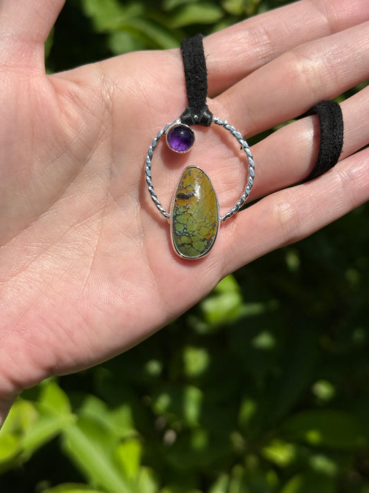 Turquoise and Amethyst Pendant – Hand-Fabricated Sterling Silver Jewelry