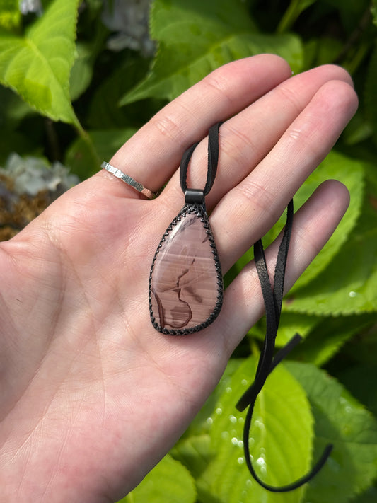 Vein & Shadow – Imperial Jasper Pendant Necklace – Handmade Blackened Copper Jewelry