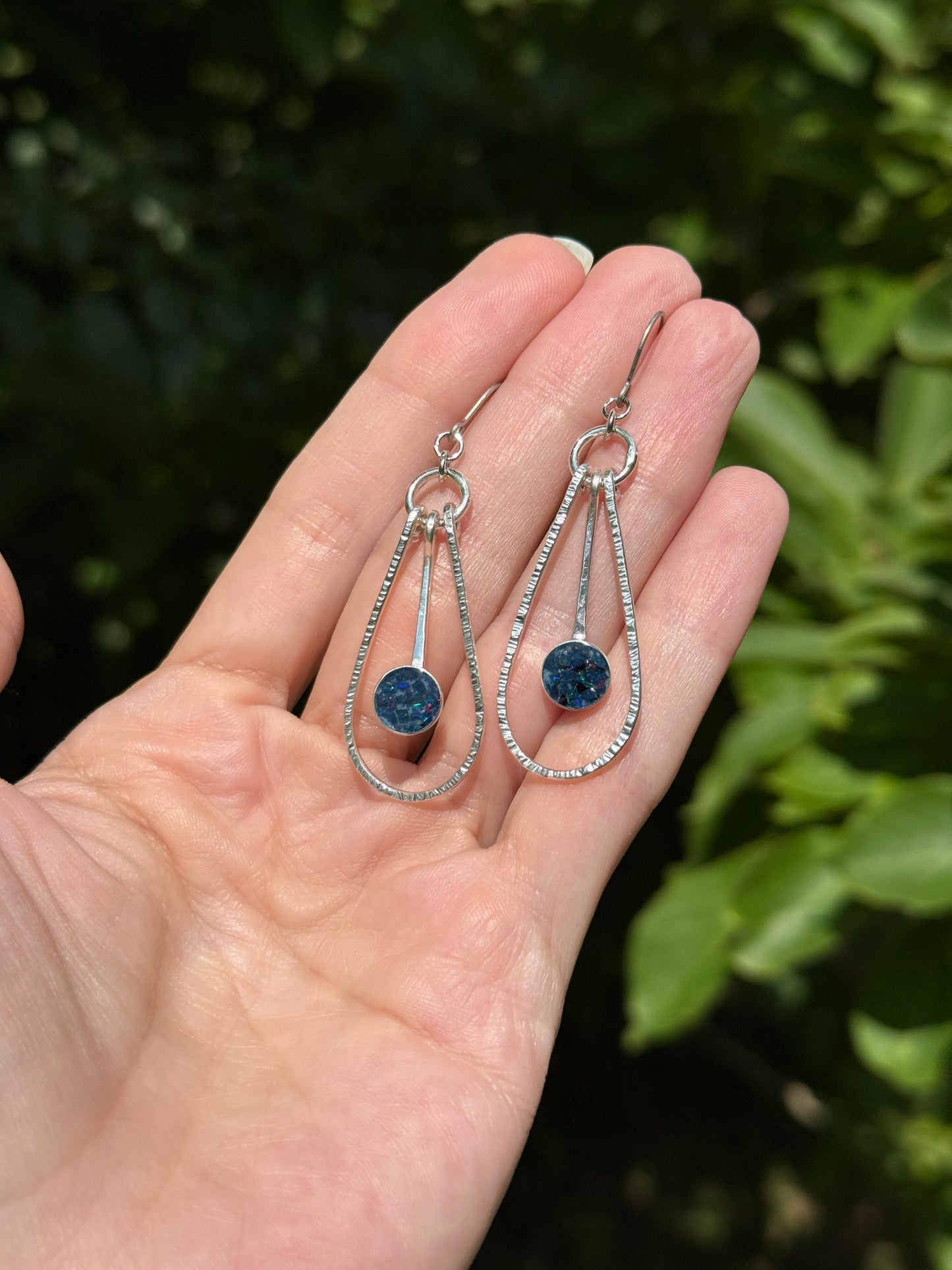 Moonwake Echo – Opal & Purple Glow Inlay Earrings – Handmade Sterling Silver Jewelry