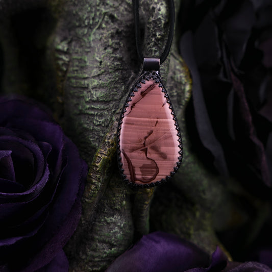 Vein & Shadow – Imperial Jasper Pendant Necklace – Handmade Blackened Copper Jewelry