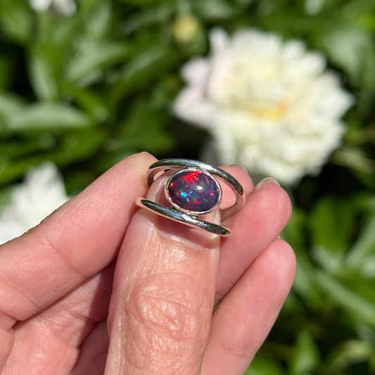 Sterling Silver Opal Ring – Hand-Fabricated Jewelry (Size 6.5)