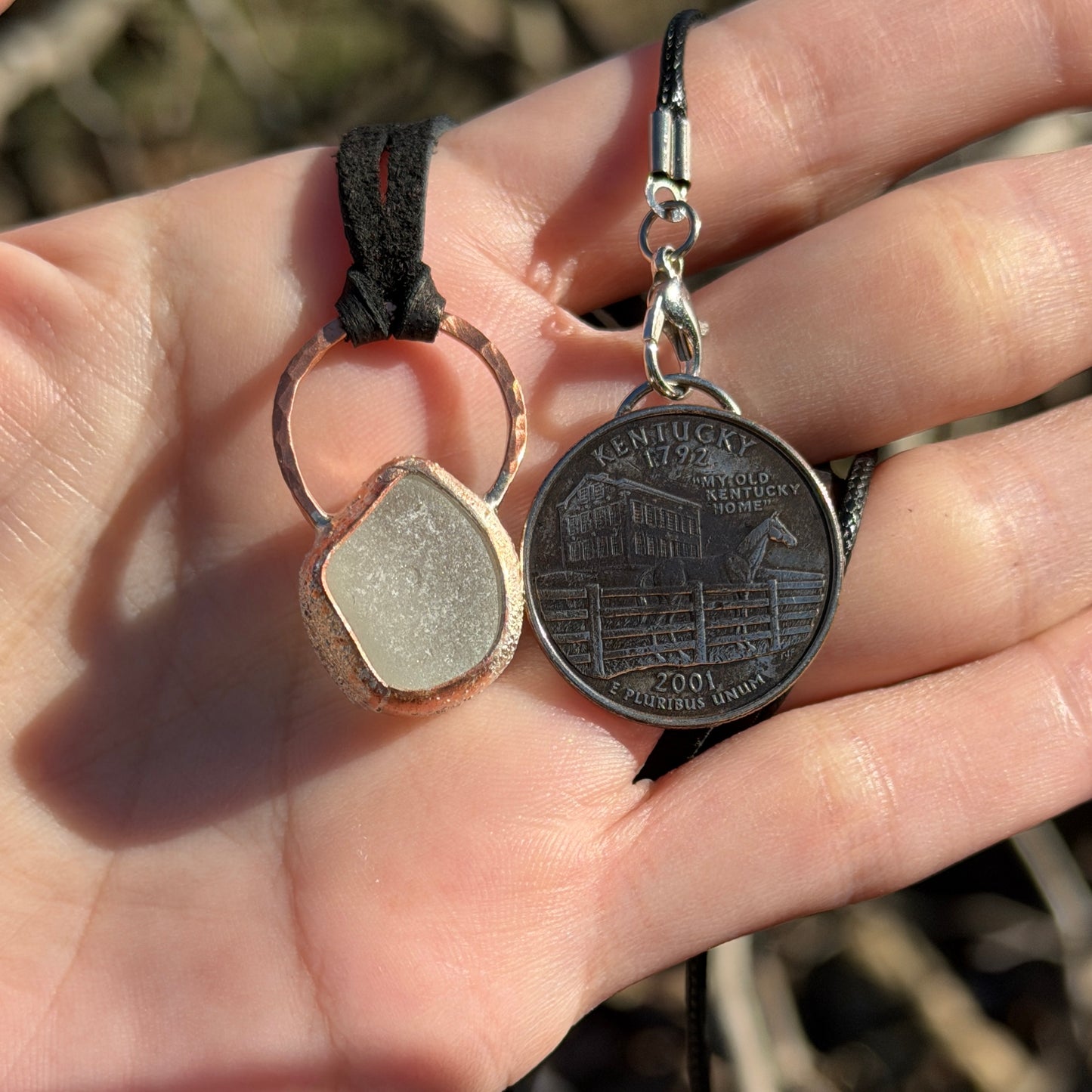 Tideframe – Scottish Sea Glass Pendant Necklace – Handmade Copper & Silver Jewelry