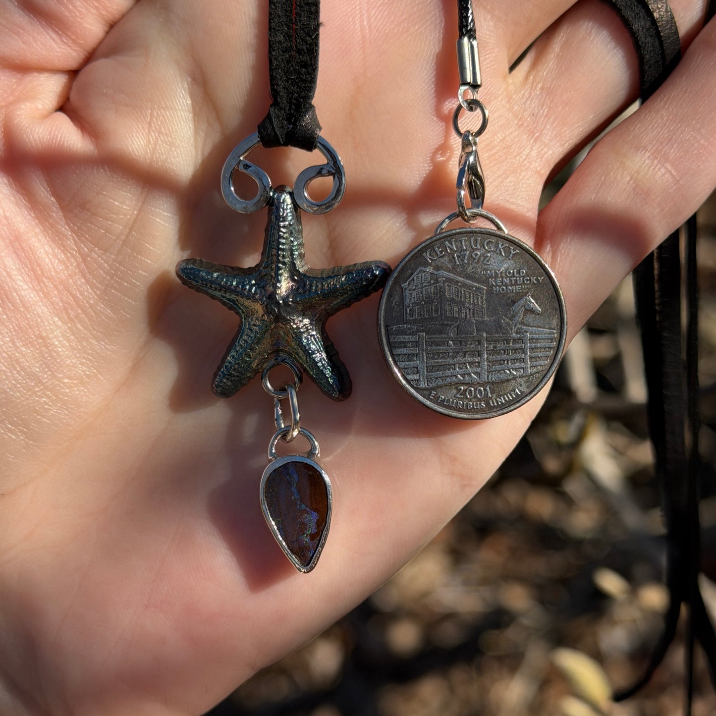 Driftform – Starfish & Boulder Opal Double Pendant Necklace – Handmade Fine Silver Jewelry