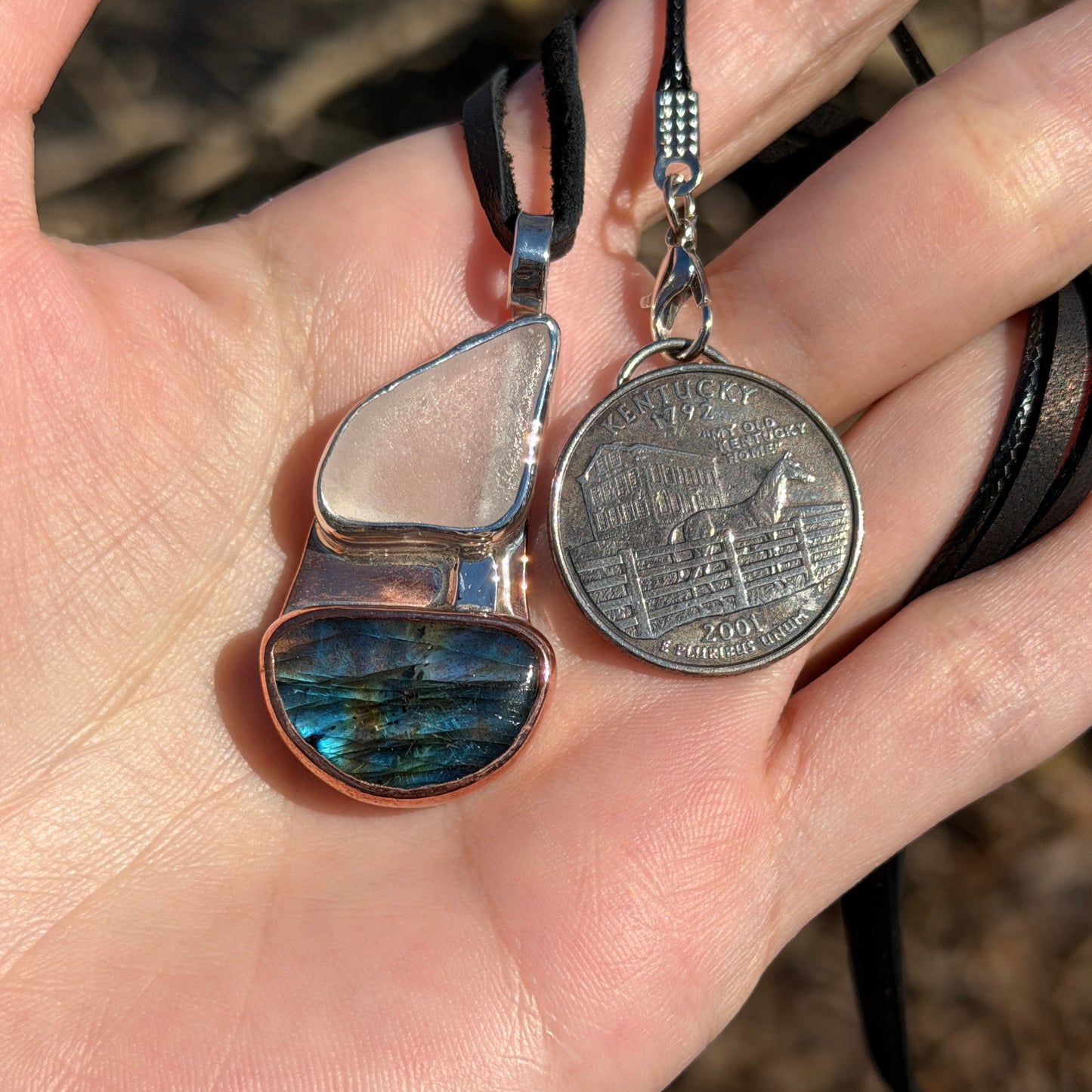 Tideglass – Sailboat Pendant Necklace – Copper, Sterling, Sea Glass & Spectrolite