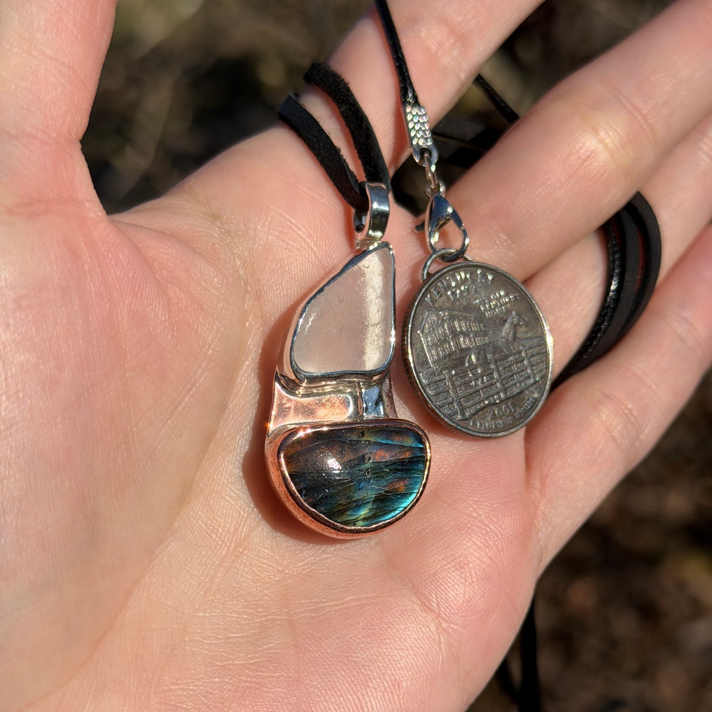 Tideglass – Sailboat Pendant Necklace – Copper, Sterling, Sea Glass & Spectrolite