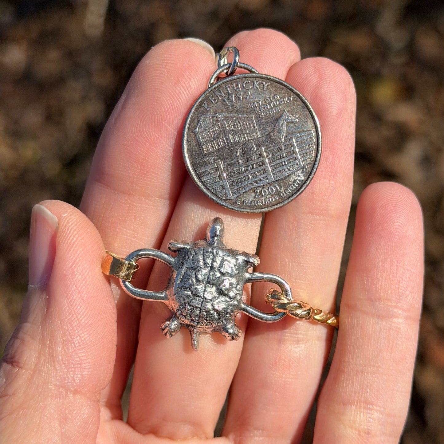 Coast Walker - Fine Silver Turtle Brass Bracelet - Handmade Artisan Jewelry