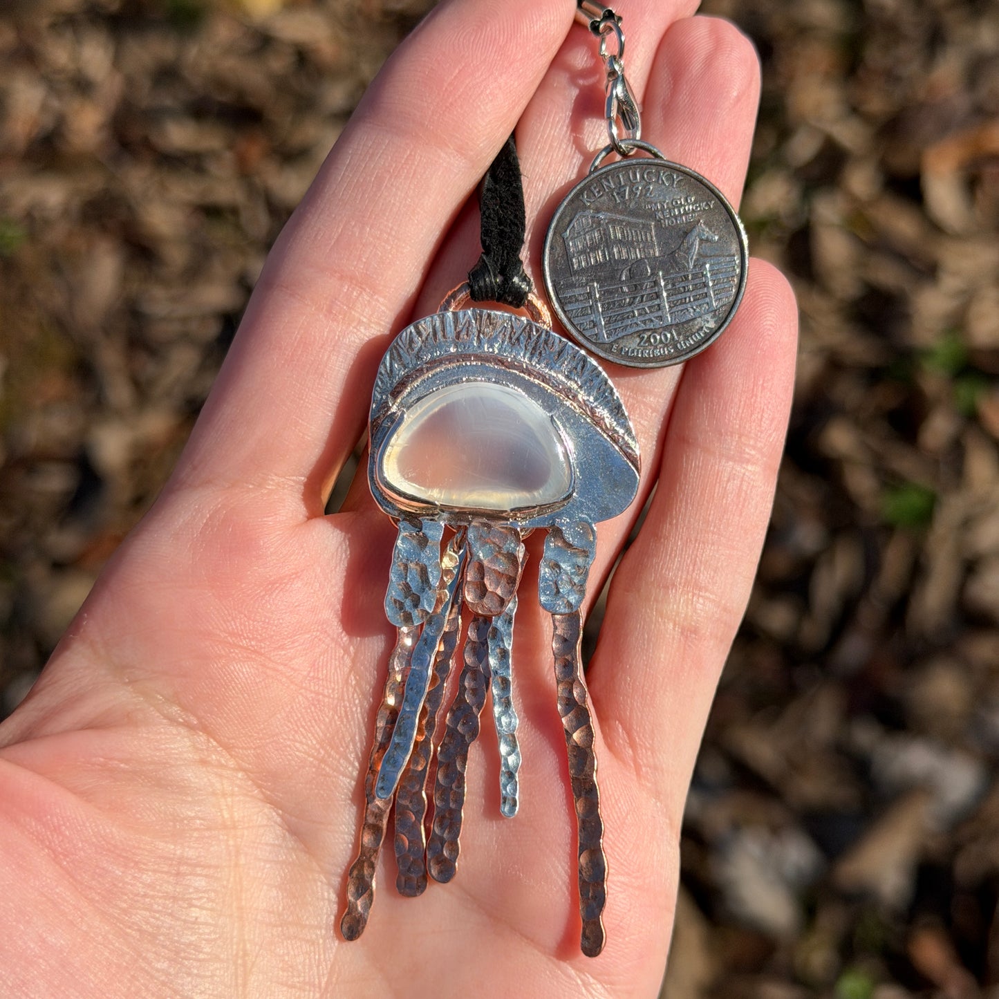 Blue Fire – Iris Agate Pendant Necklace – Handmade Sterling & Copper Jewelry