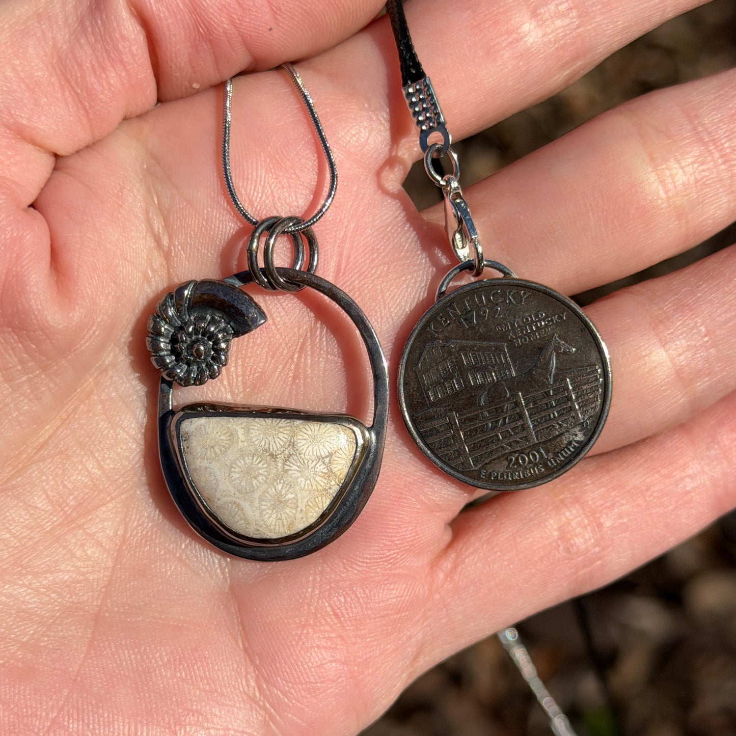Spiral Memory – Fossil Coral & Shell Pendant Necklace – Handmade Fine & Sterling Silver Jewelry