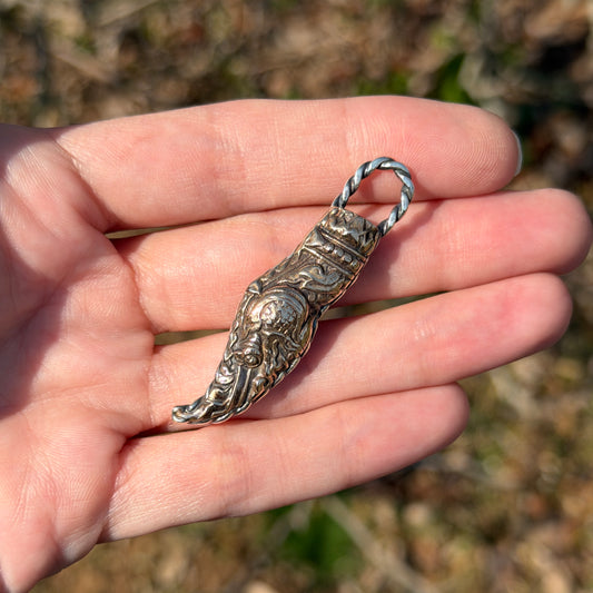 Relic Serpent – Antique Thai Bronze & Sterling Pendant – Reclaimed Handmade Jewelry