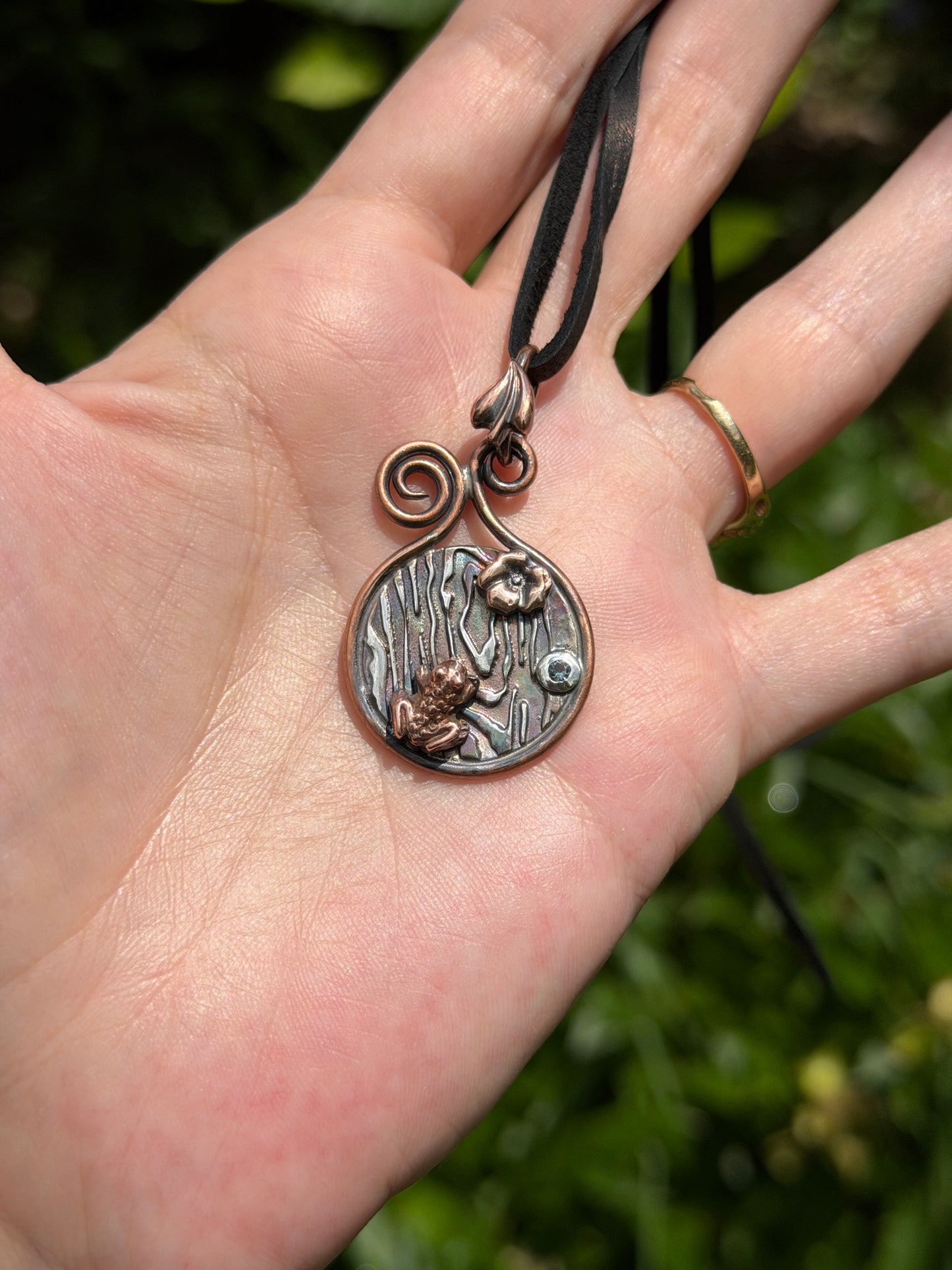 Still Forest – Montana Sapphire Pendant – Handmade Copper & Fine Silver Jewelry