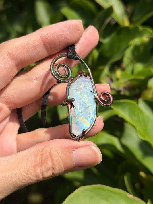 Lunar Scroll – Moonstone & Copper Pendant – Handmade Copper Jewelry