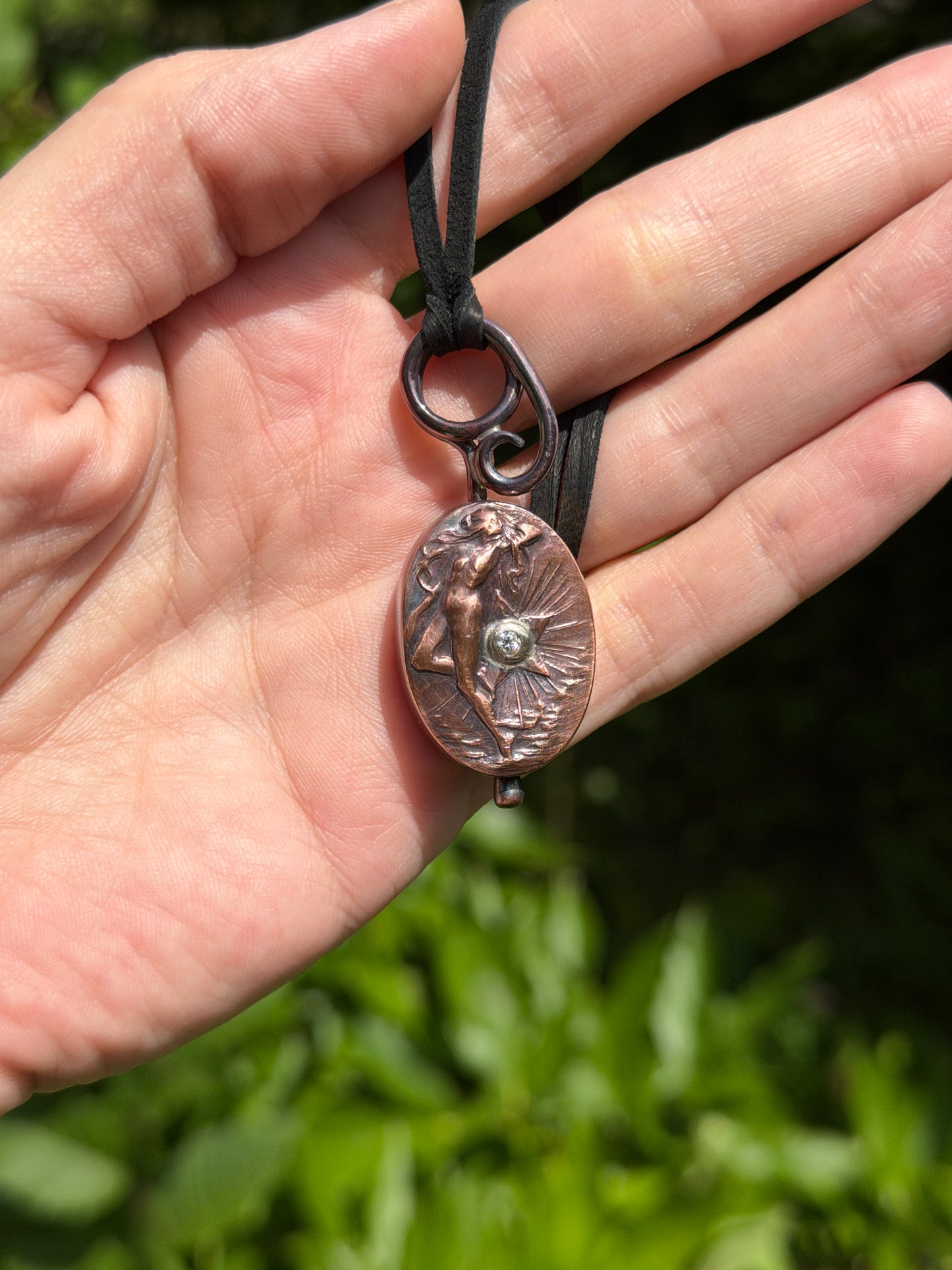 Sun & Stars – Citrine & Moissanite Spinning Pendant – Handmade Copper & Brass Jewelry
