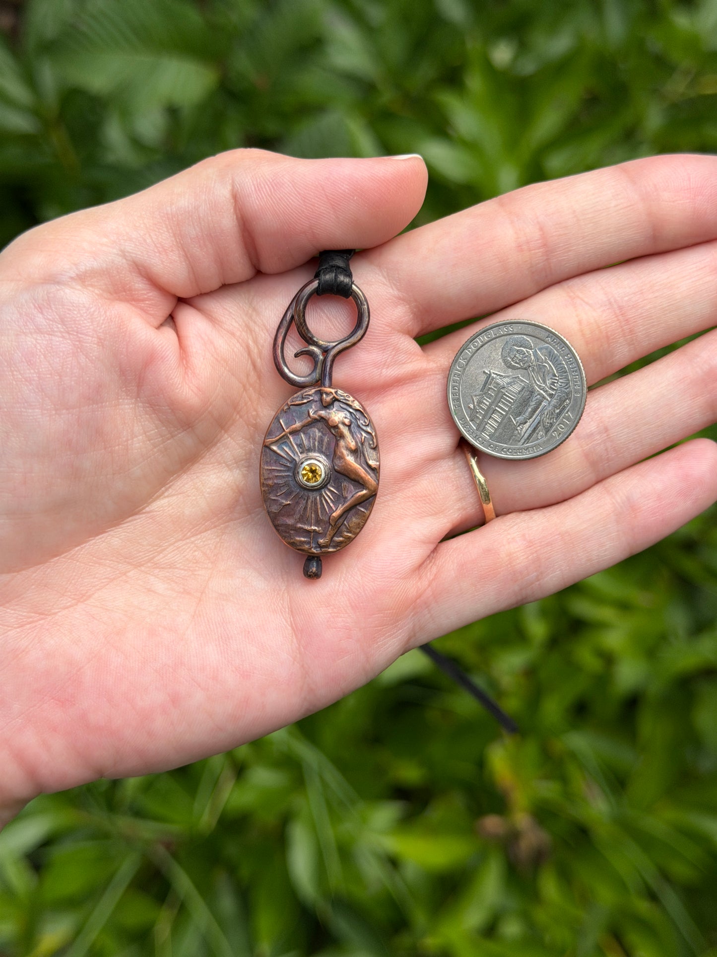 Sun & Stars – Citrine & Moissanite Spinning Pendant – Handmade Copper & Brass Jewelry