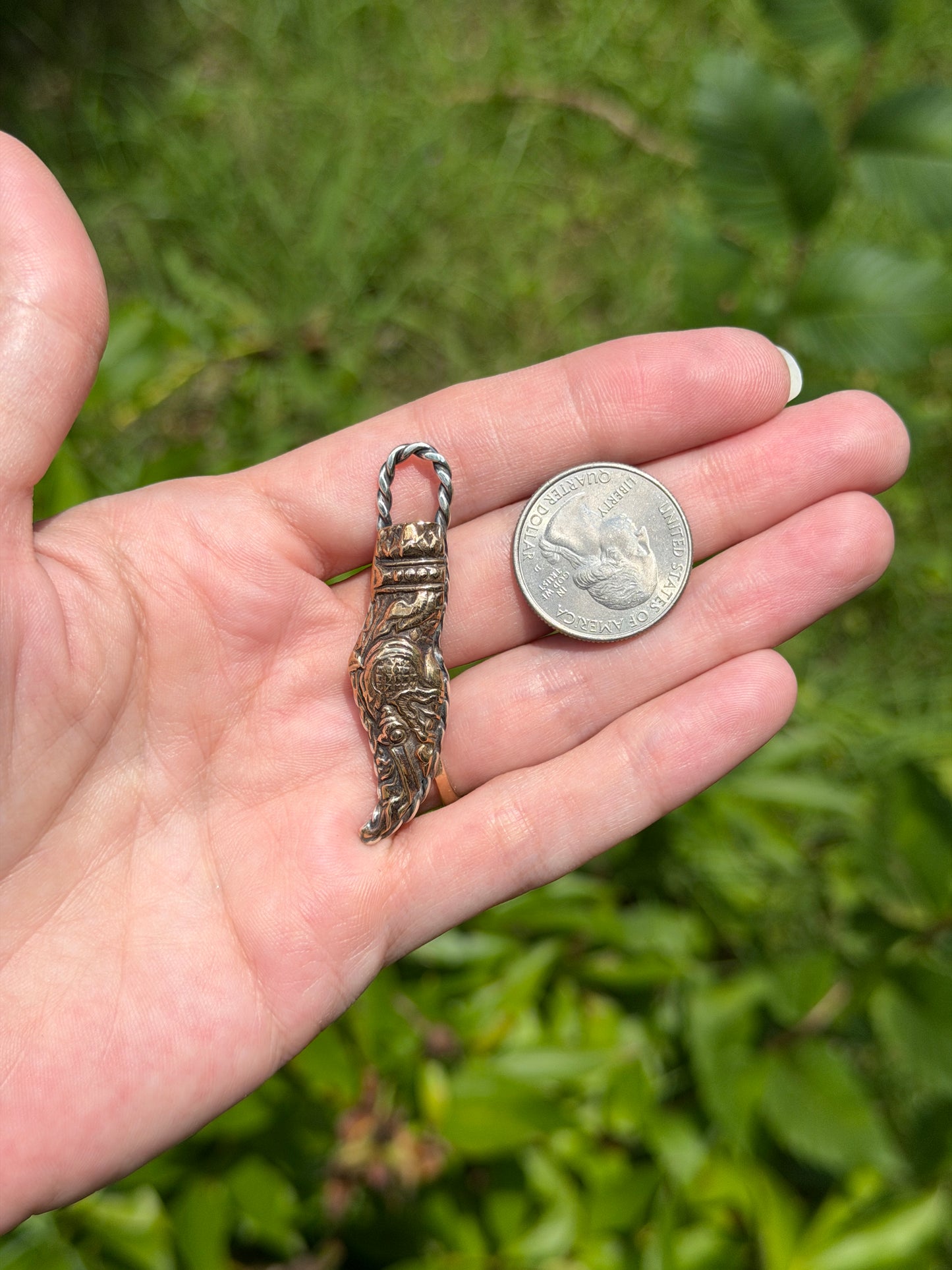 Relic Serpent – Antique Thai Bronze & Sterling Pendant – Reclaimed Handmade Jewelry