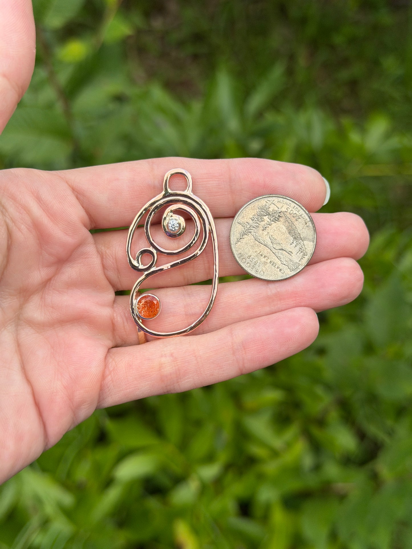 Carried Forward – Sunstone & Moissanite Pendant – Handmade Copper Jewelry