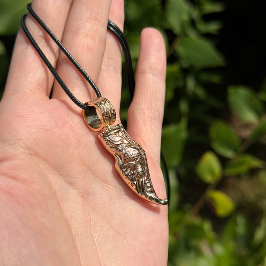 Naga Brass and Bronze Pendant with Hand Forged Brass Swivel Bail