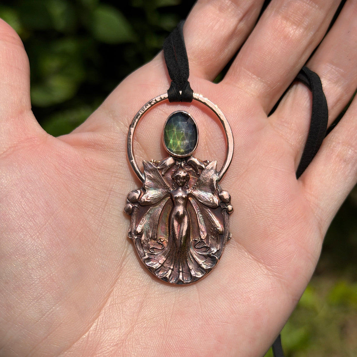 Prism Fairy Solid Copper Rose Cut Quartz Mood Stone Pendant