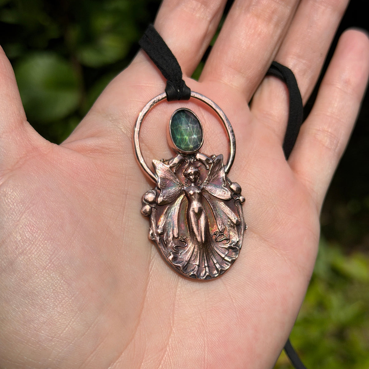 Prism Fairy Solid Copper Rose Cut Quartz Mood Stone Pendant