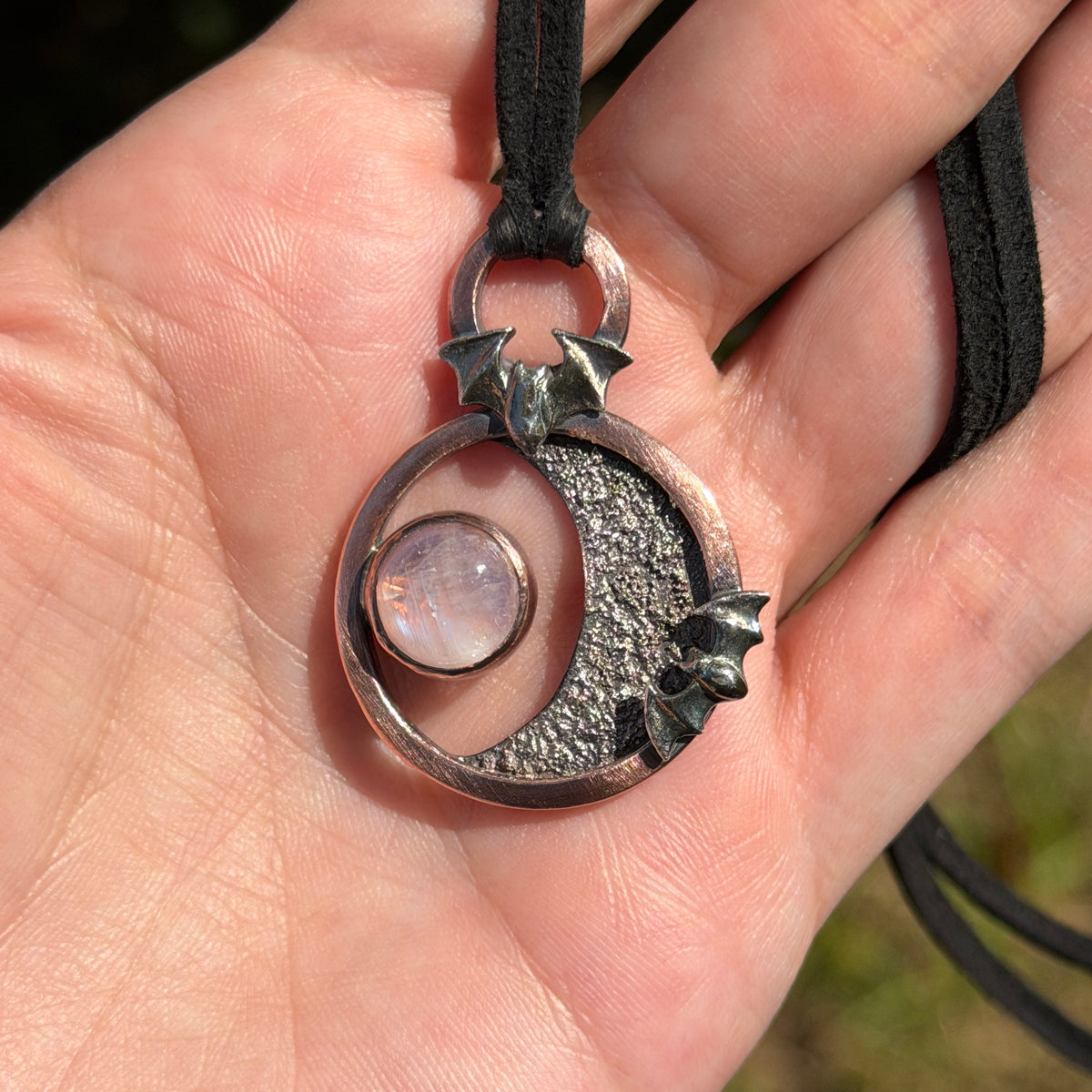 Bats at Moonrise Moonstone Pendant
