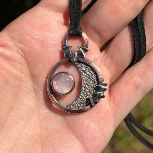 Bats at Moonrise Moonstone Pendant