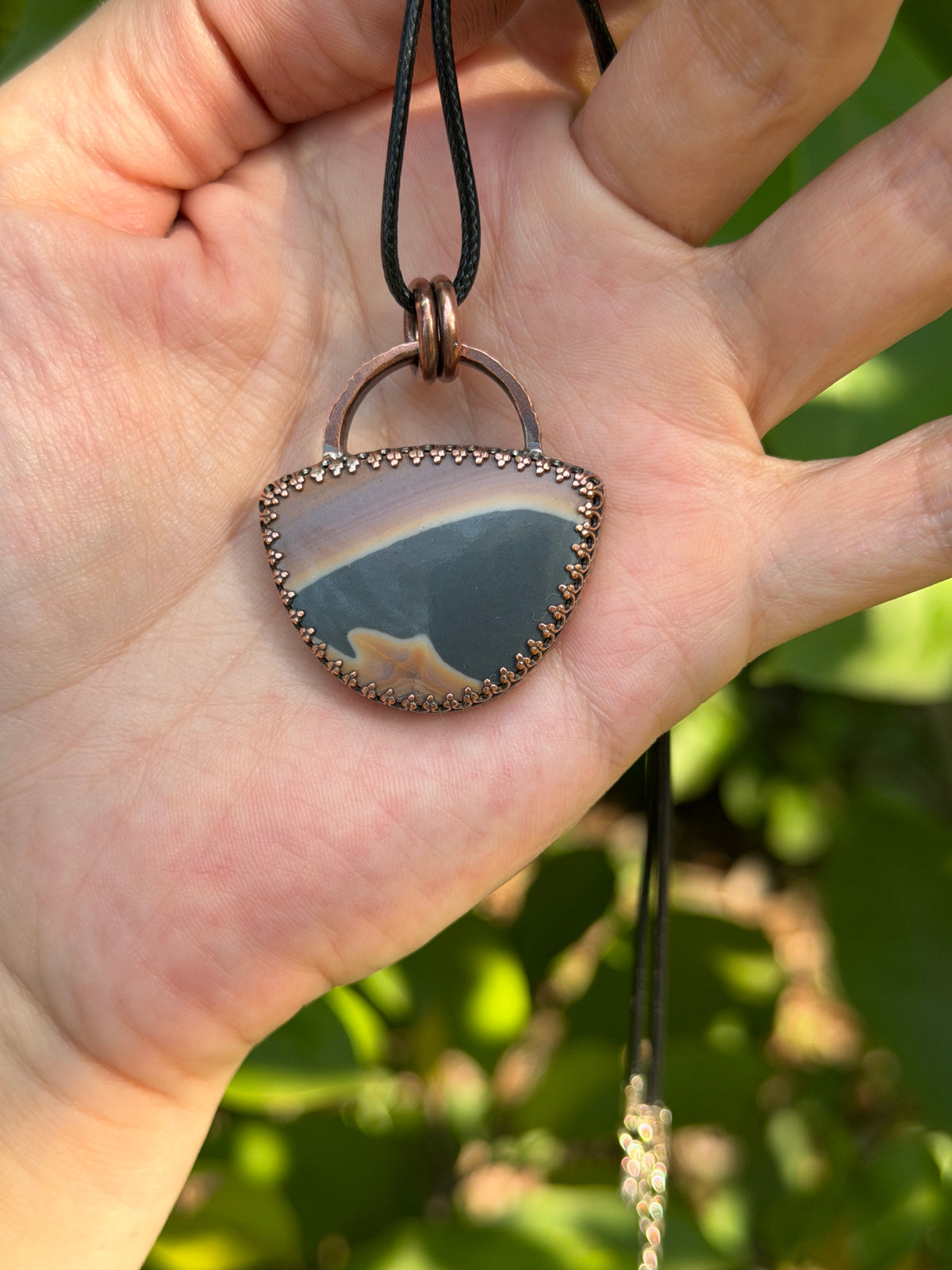 Bat Horizon Polychrome Jasper Copper Pendant