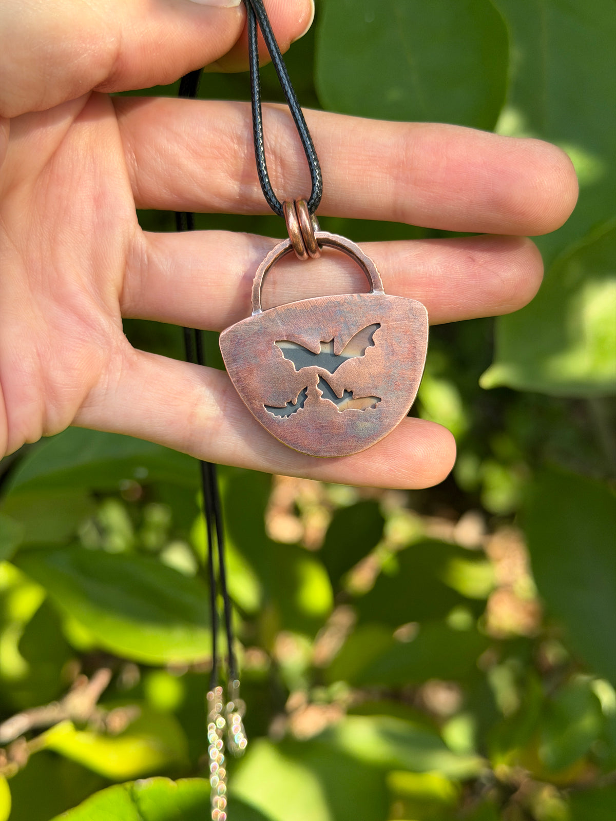 Bat Horizon Polychrome Jasper Copper Pendant