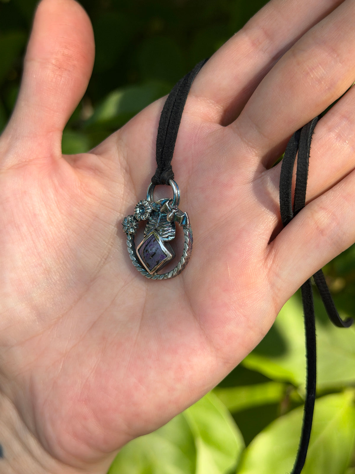 Night Reliquary Sugilite and Fine Silver Pendant