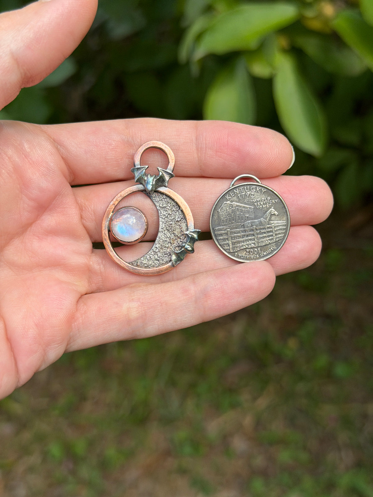 Bats at Moonrise Moonstone Pendant