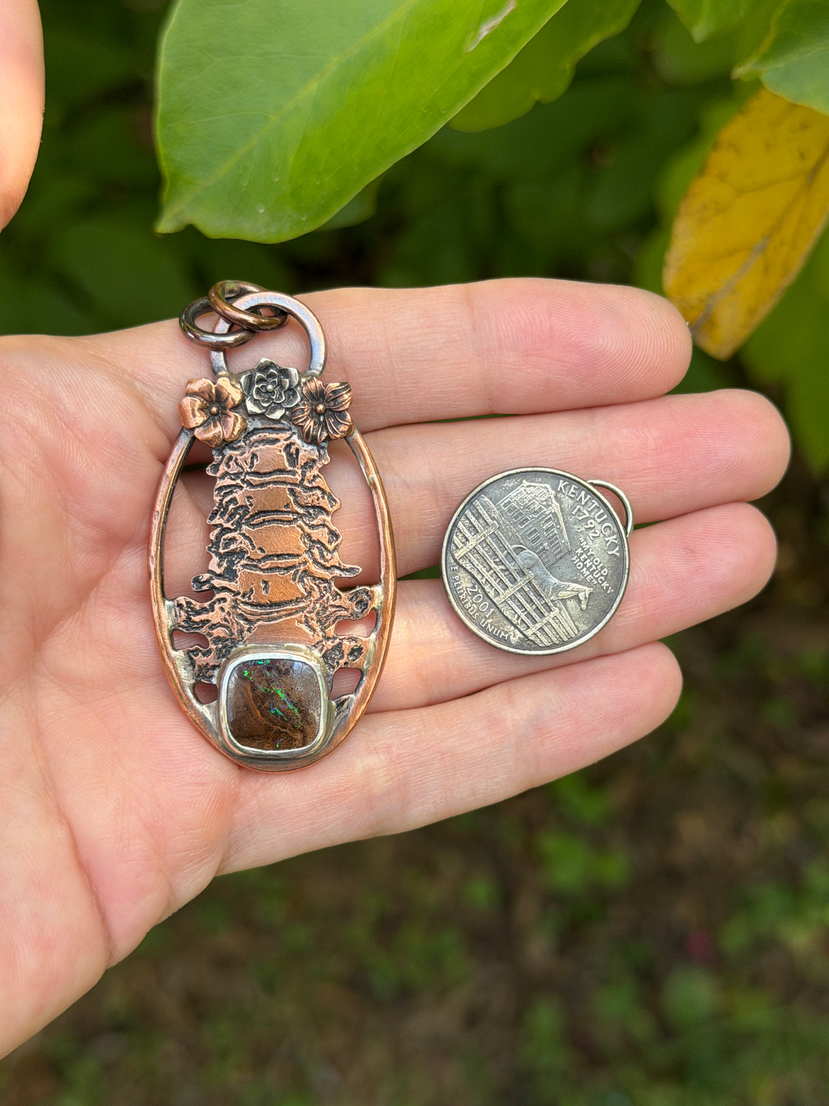 Bonebloom Copper Boulder Opal Pendant