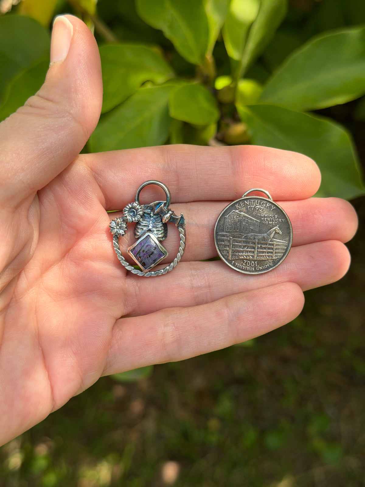 Night Reliquary Sugilite and Fine Silver Pendant