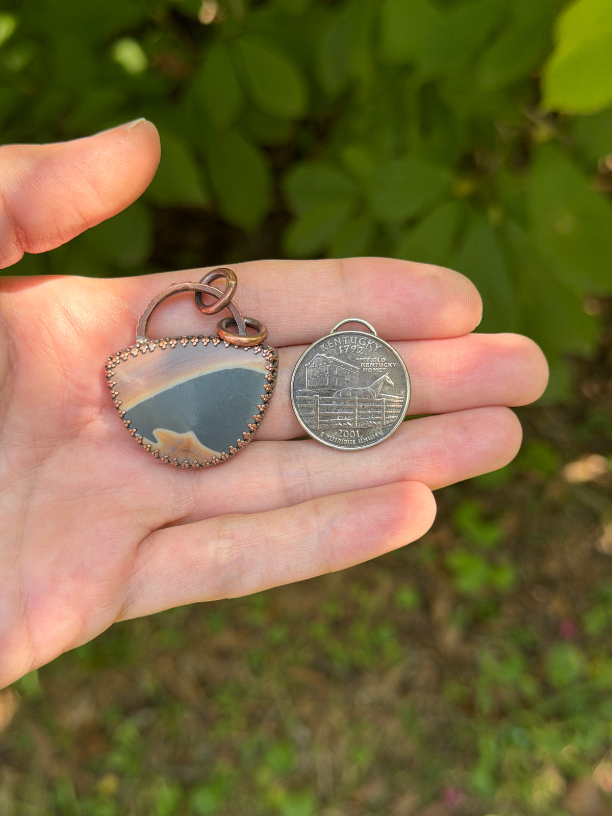 Bat Horizon Polychrome Jasper Copper Pendant