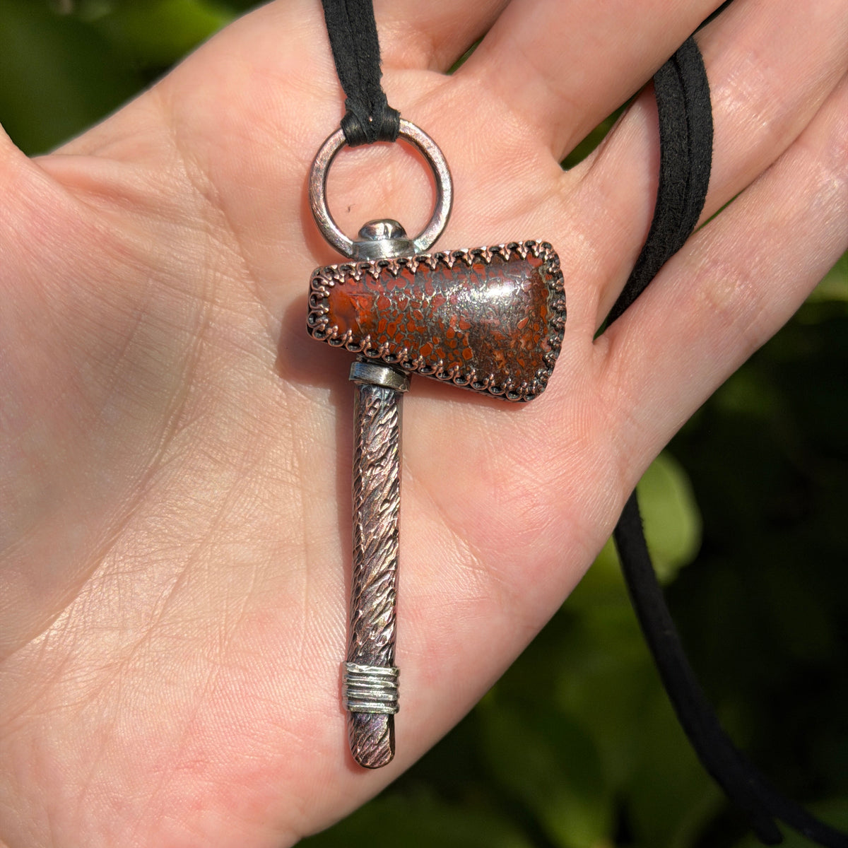 Thorncutter Red GemBone Copper Hatchet Pendant