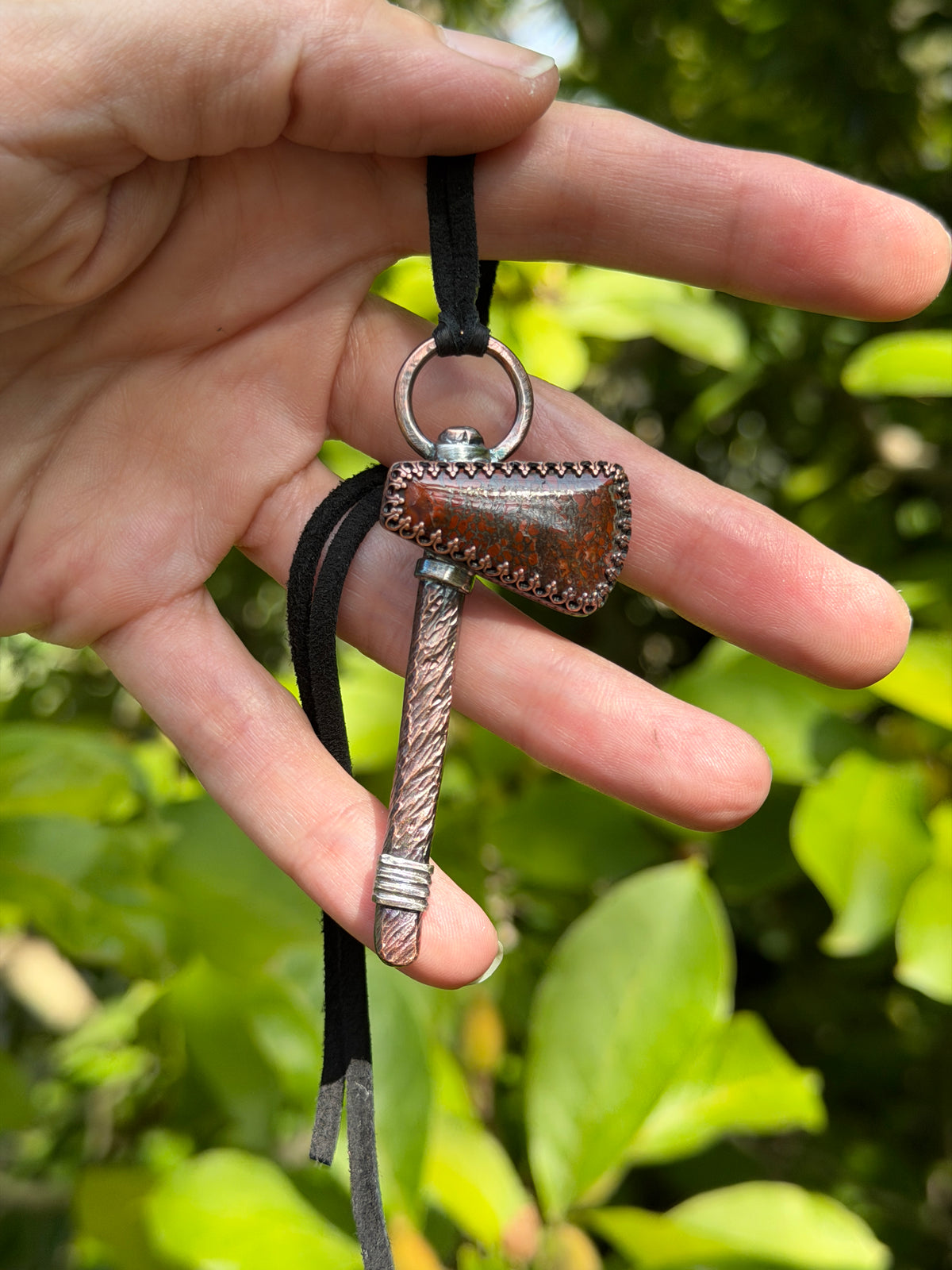 Thorncutter Red GemBone Copper Hatchet Pendant