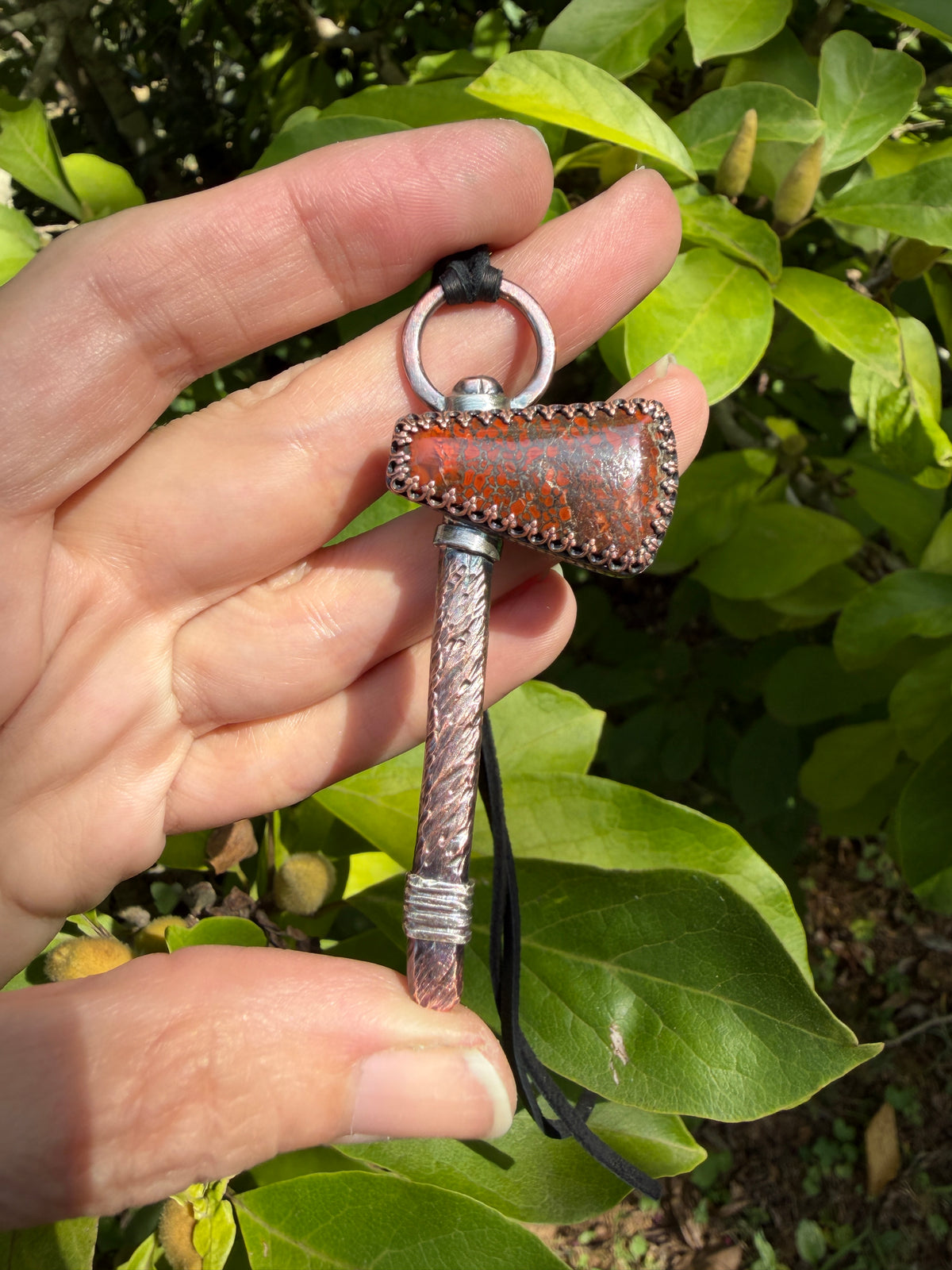 Thorncutter Red GemBone Copper Hatchet Pendant
