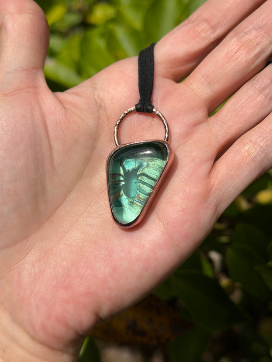 Spiderlight Fenton Uranium Glass Copper Pendant