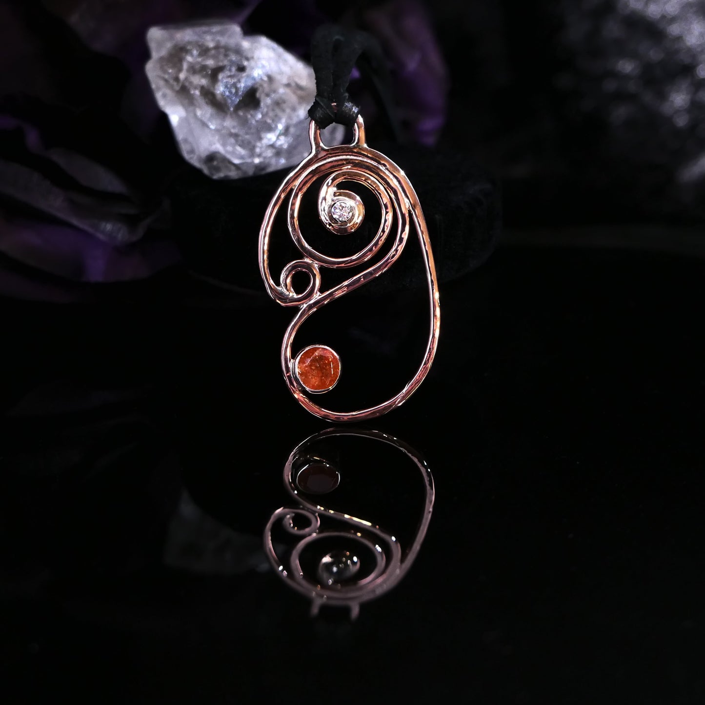 Carried Forward – Sunstone & Moissanite Pendant – Handmade Copper Jewelry
