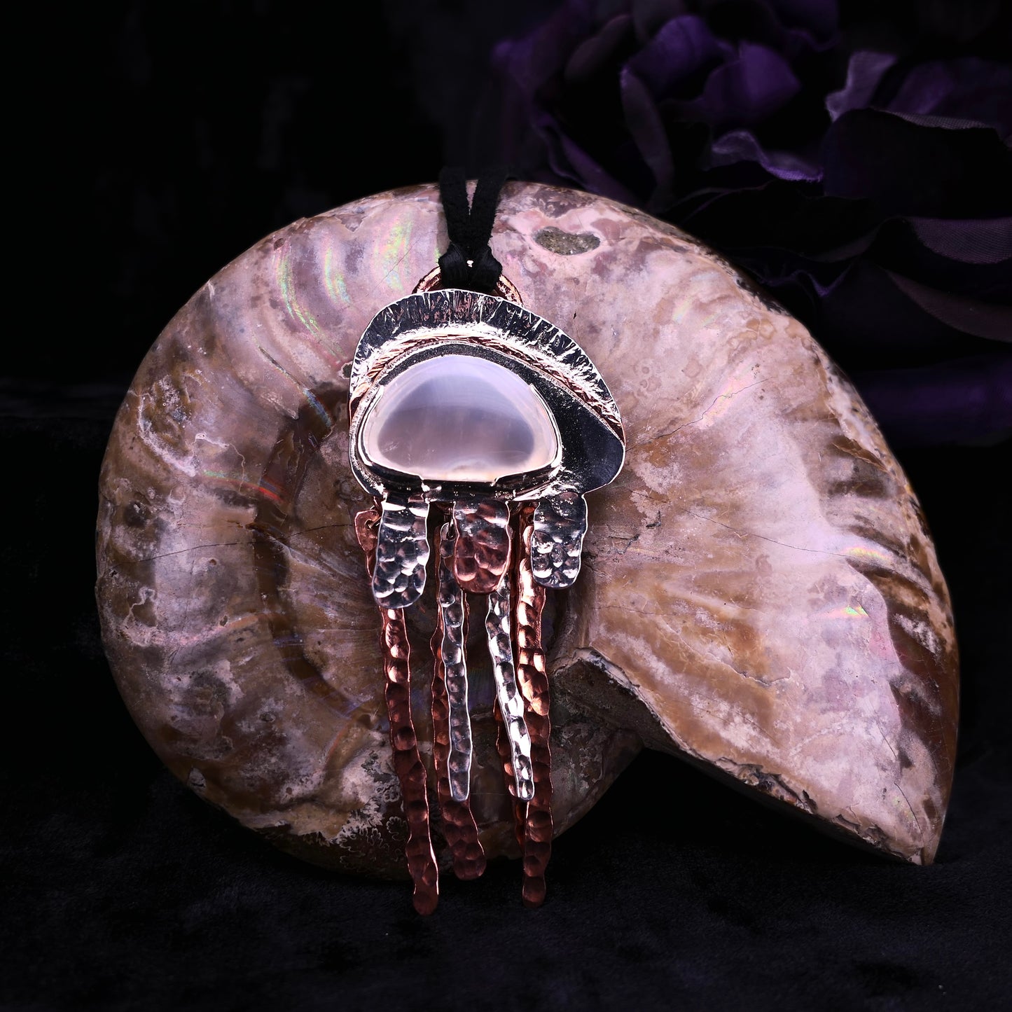 Blue Fire – Iris Agate Pendant Necklace – Handmade Sterling & Copper Jewelry