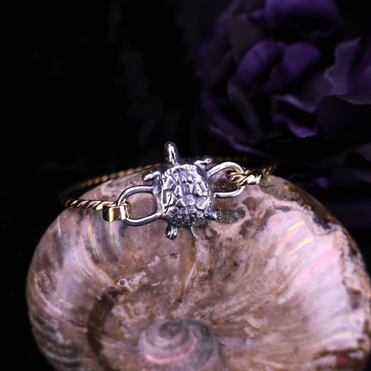 Coast Walker - Fine Silver Turtle Brass Bracelet - Handmade Artisan Jewelry